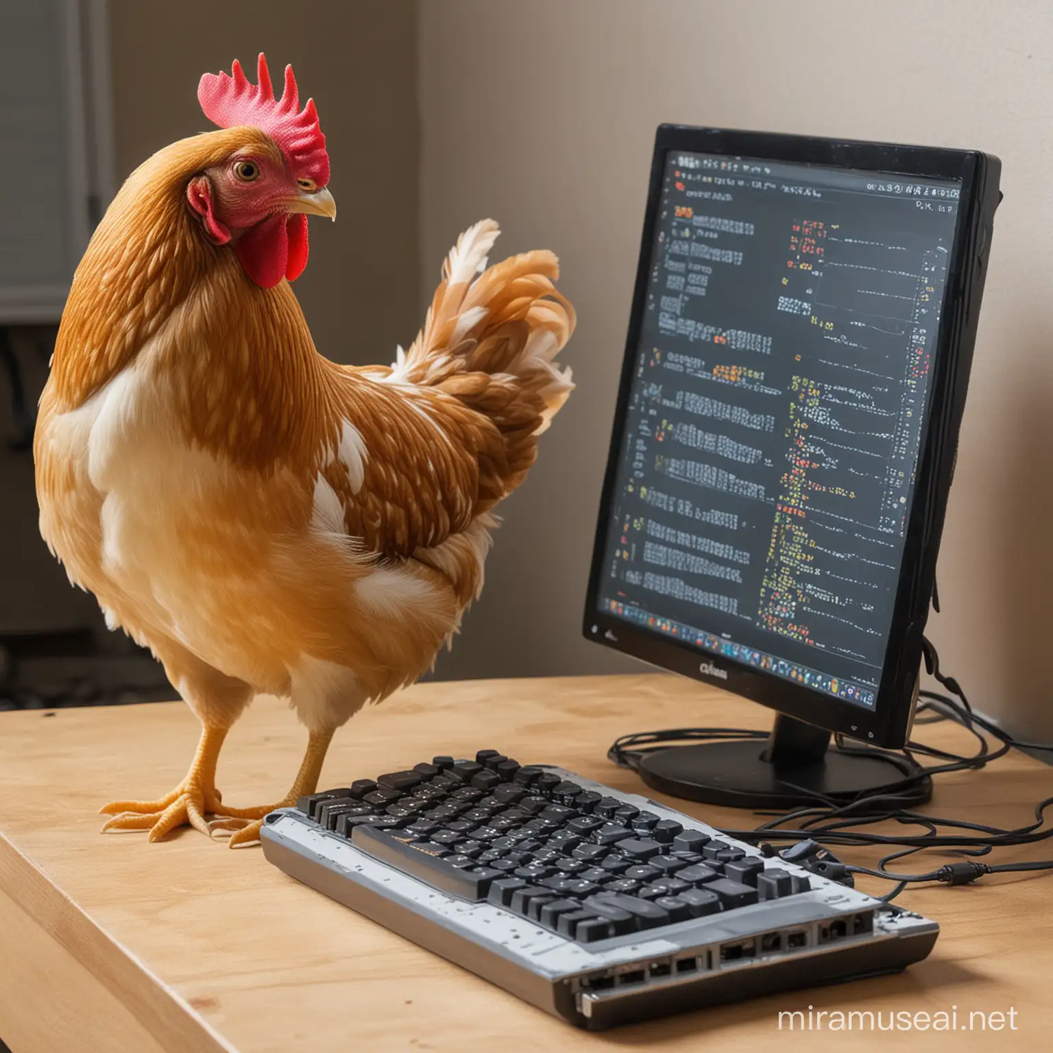 Chicken Learning to Program on Computer