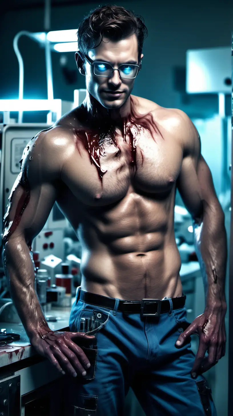Resilient Cyborg Reparation Alluring Android Hunk in HighTech Lab