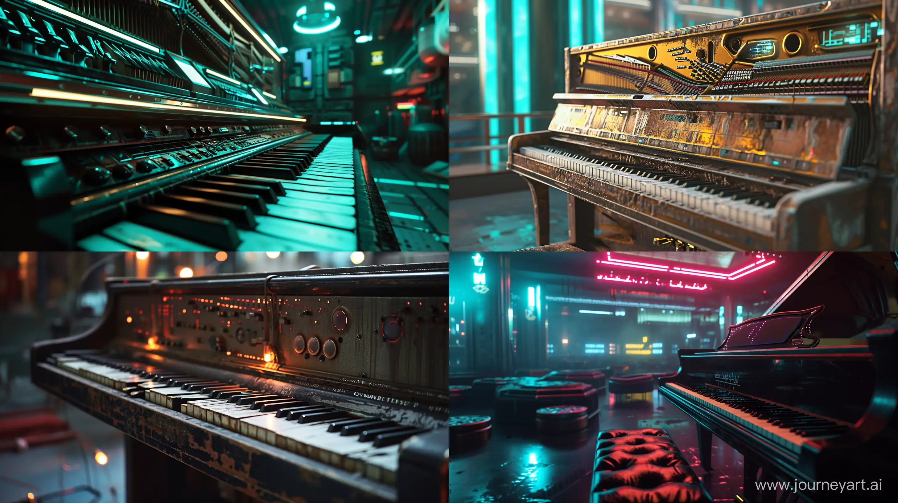 A cyberpunk piano --v 6.0 --ar 16:9