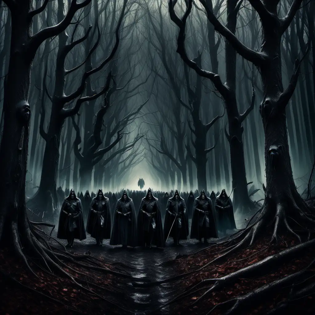 Royal Entourage Crossing Dark and Ominous Forest