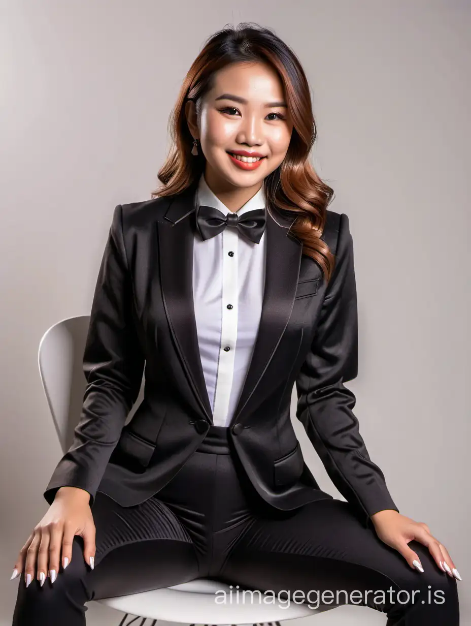 Chic-Malaysian-Woman-in-Sophisticated-Tuxedo-Smiling-at-Night