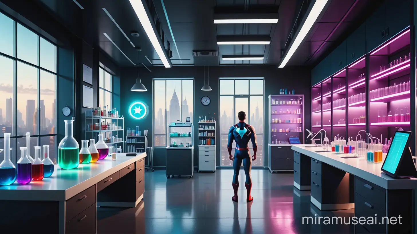 Futuristic Superhero Lab Technological Marvels in a Magical Setting