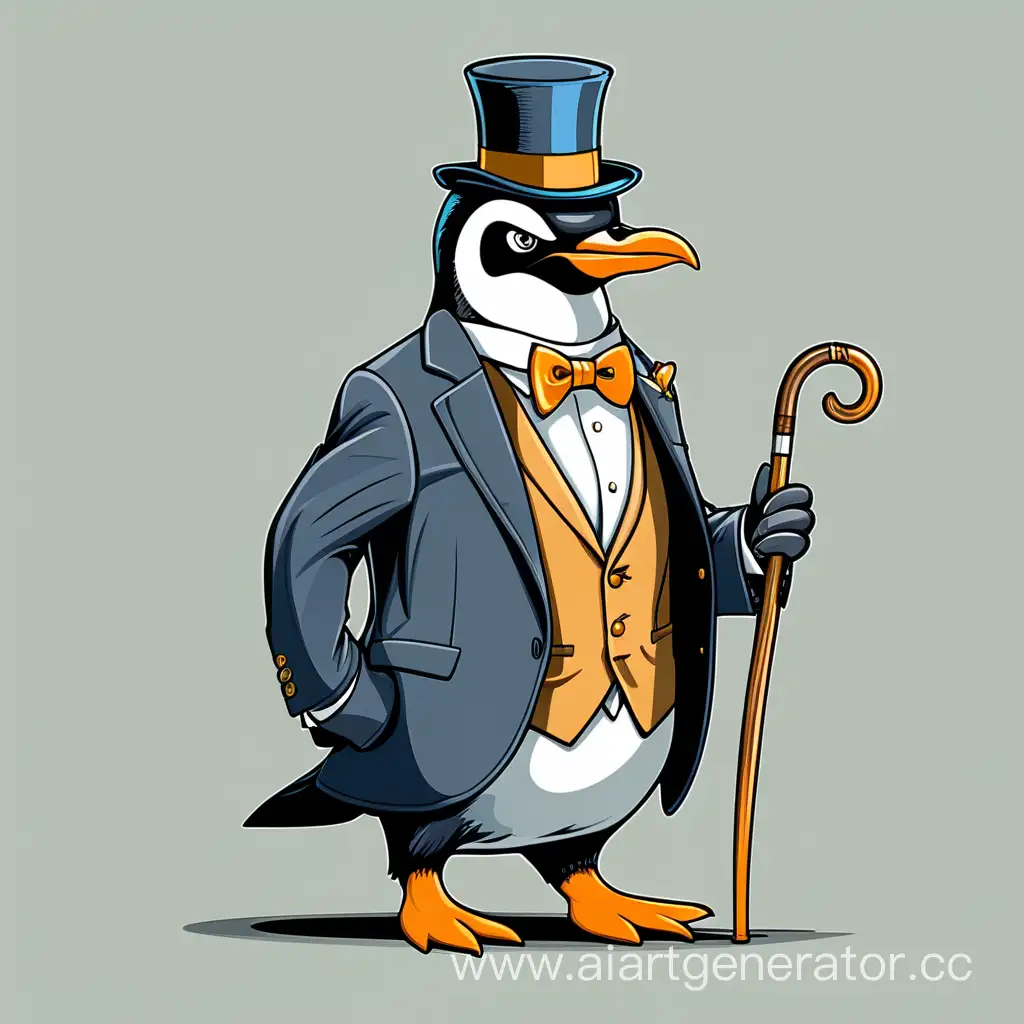 Крутой пингвин с моноклем тростью и в пижаке