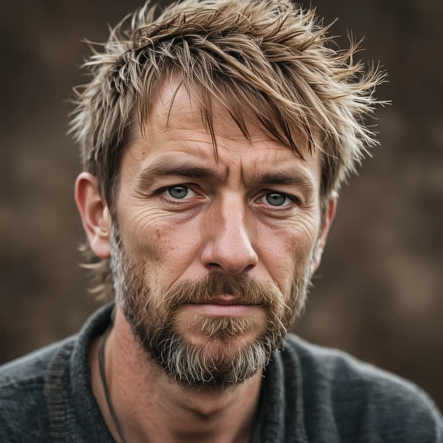 Portrait of Iceland Poor Man Staring at Camera Age 38