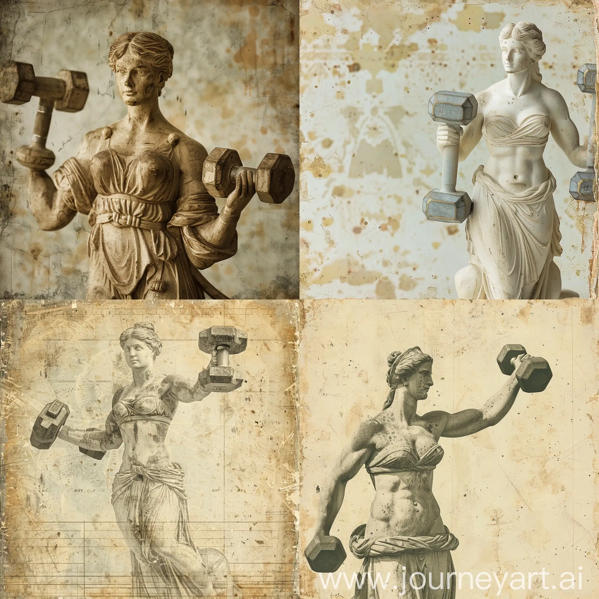 VintageInspired-Greek-Goddess-Sculpture-Engaged-in-a-Workout-with-Dumbbells
