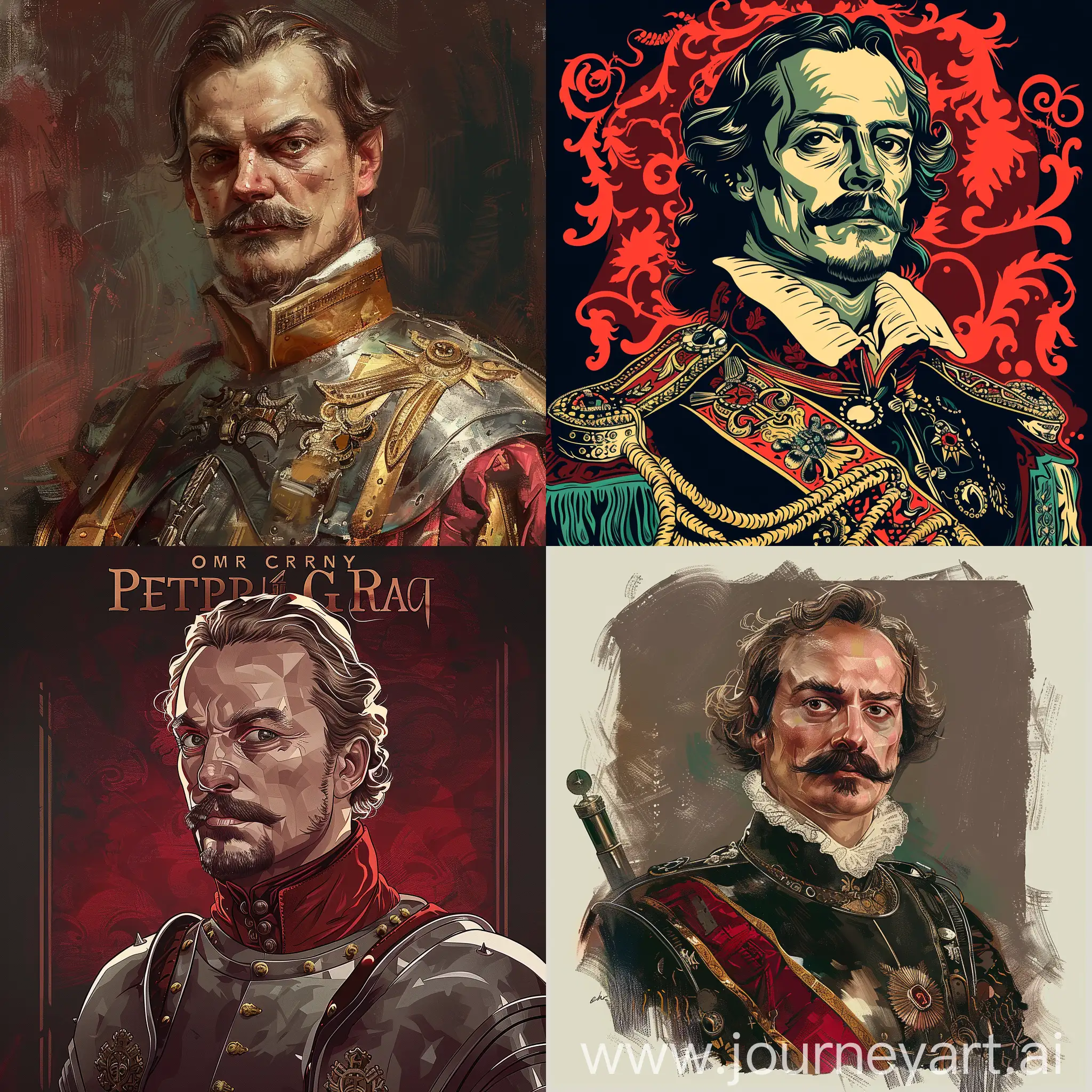 Peter the Great; portrait; Cyberpunk style; art for t-shirt print
