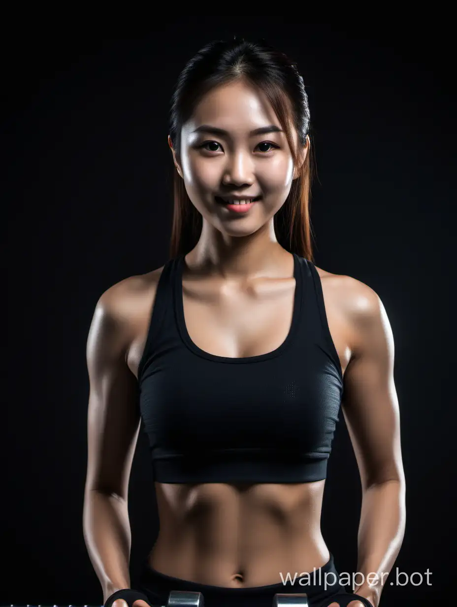 Fitness-Enthusiast-Confident-Asian-Woman-Poses-with-Dumbbells