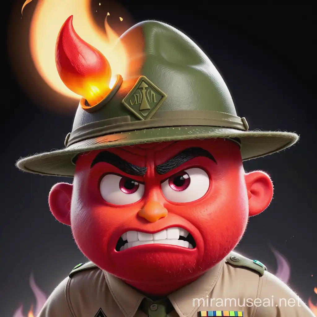 Furious Army Drill Sergeant Inside Out Character with Fiery Hair