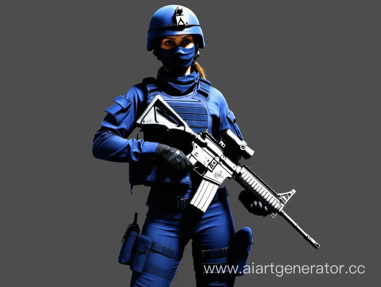 Солдат-девушка GIGN из игры "Counter-Strike 1.6" стоит с  "M4A1 png". 
