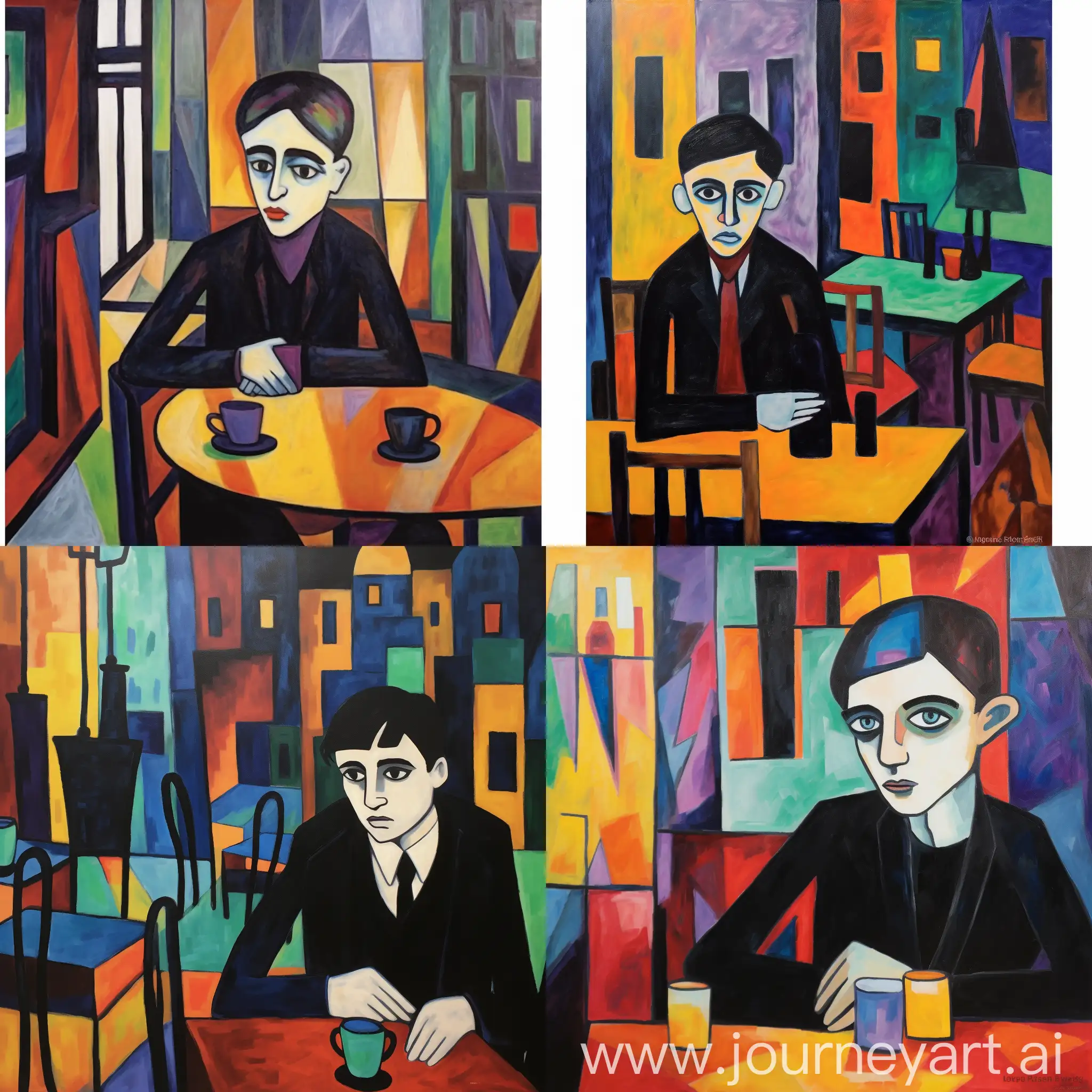 Alexej von jawlensky art painting style of Danny phantom sitting at cafe full of ghosts at the portal --v 5.2 