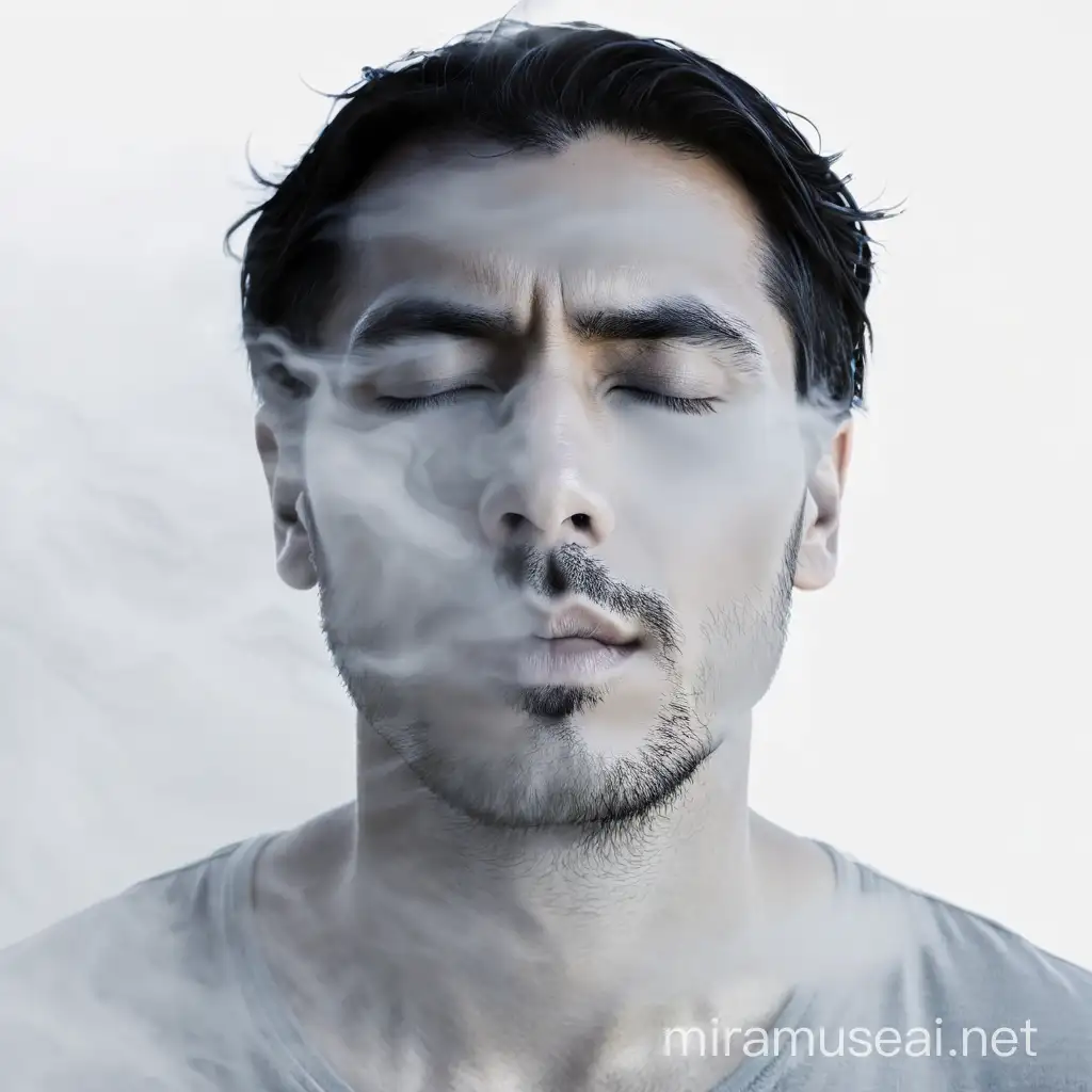 Man with Closed Eyes Lost in Misty Contemplation