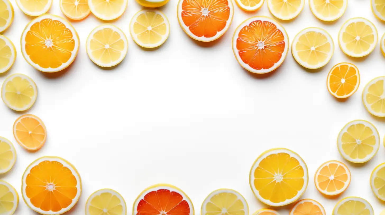 Lemon and orange slice on white background, top view, copy space