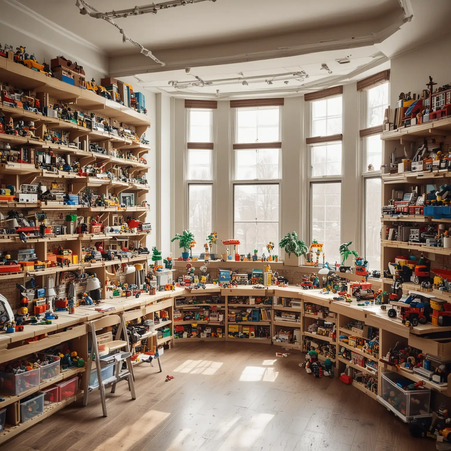 Vibrant LEGO Workroom with Colorful Creations and Creative Energy