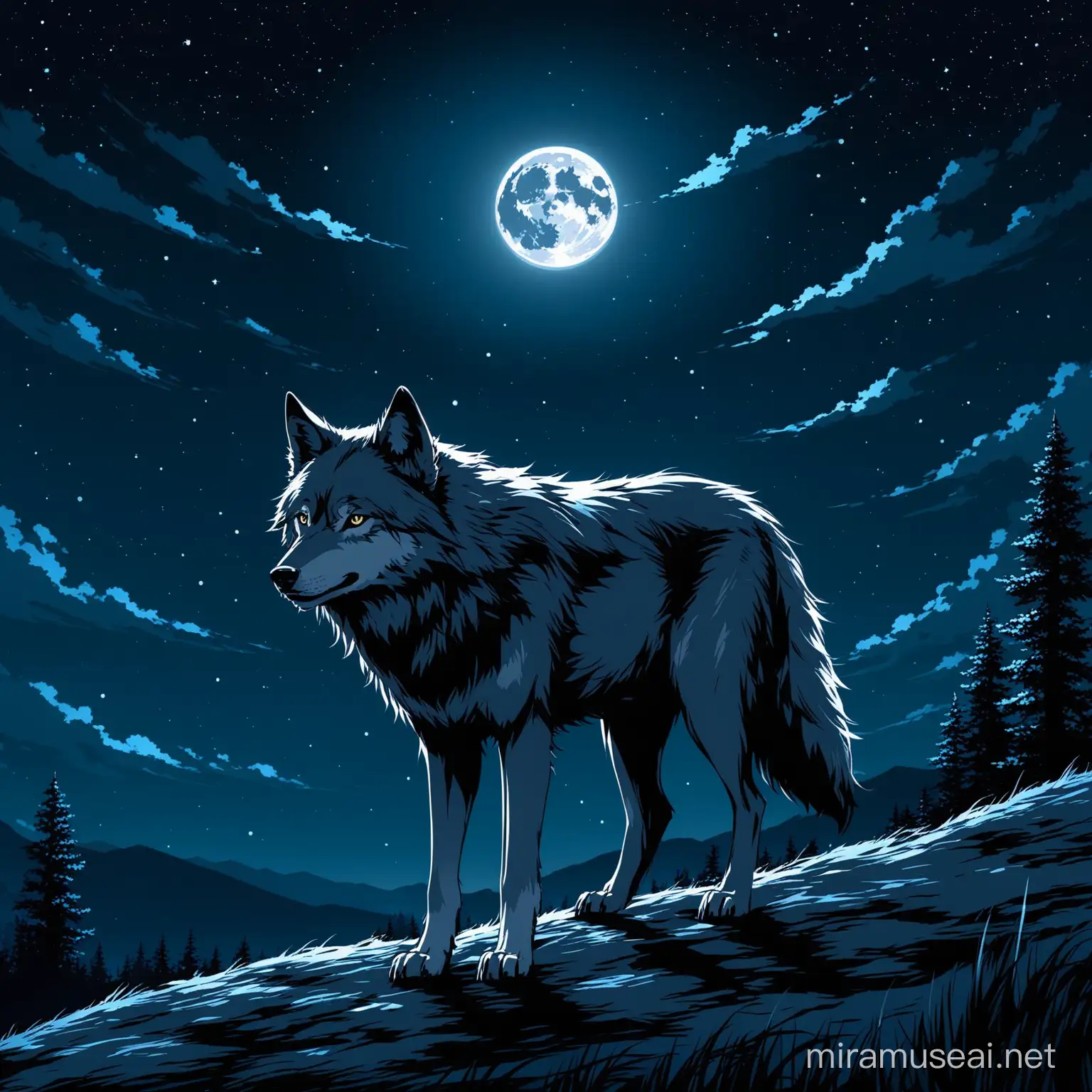 Lone Wolf Howling under the Enchanting Moonlight