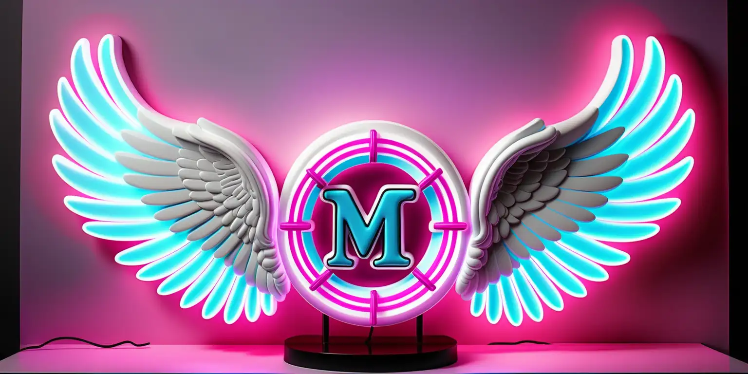 Intricately Detailed Luxury Neon Logo Sign Mystique Millz with Chromatic Angel Wings