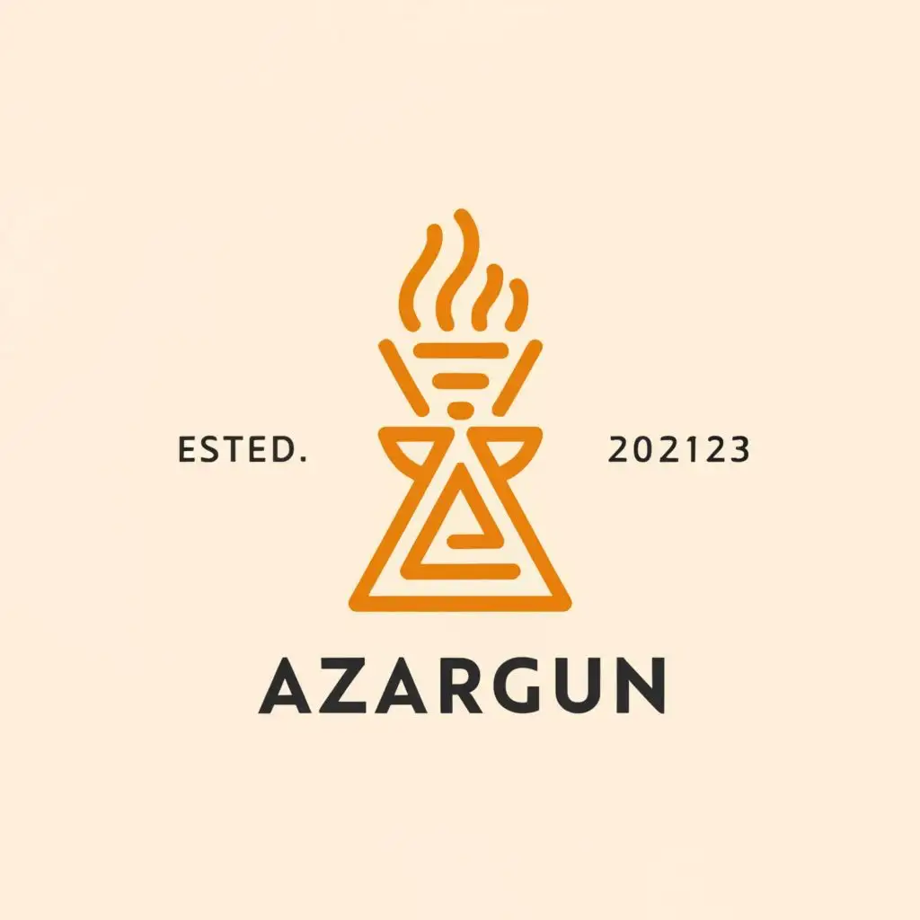 logo, The logo design with simple lines includes a vase and letter a turns into fire, with the text "azargun", typography