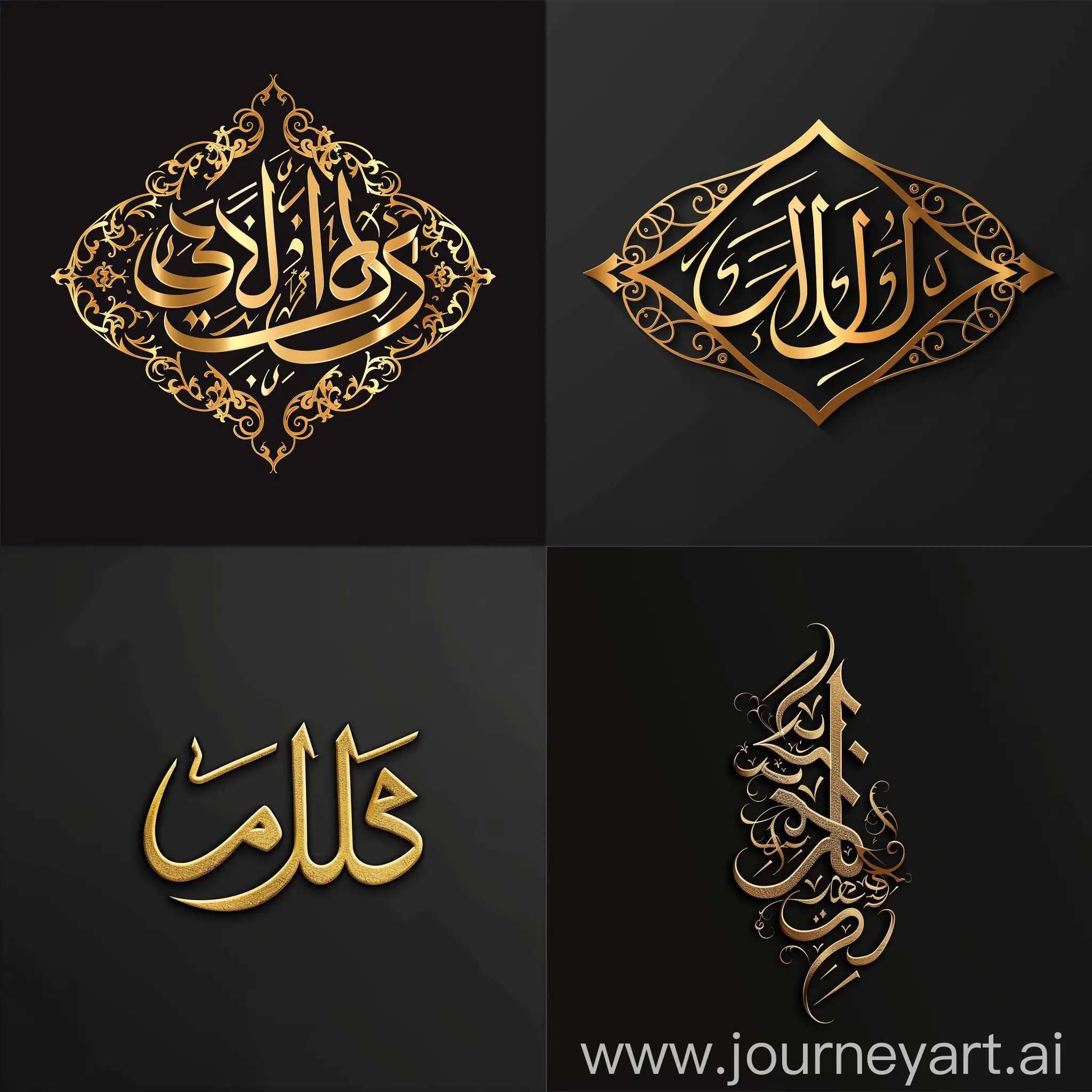 make a fancy logo black background and golden font named "فكرة و تصميم"
