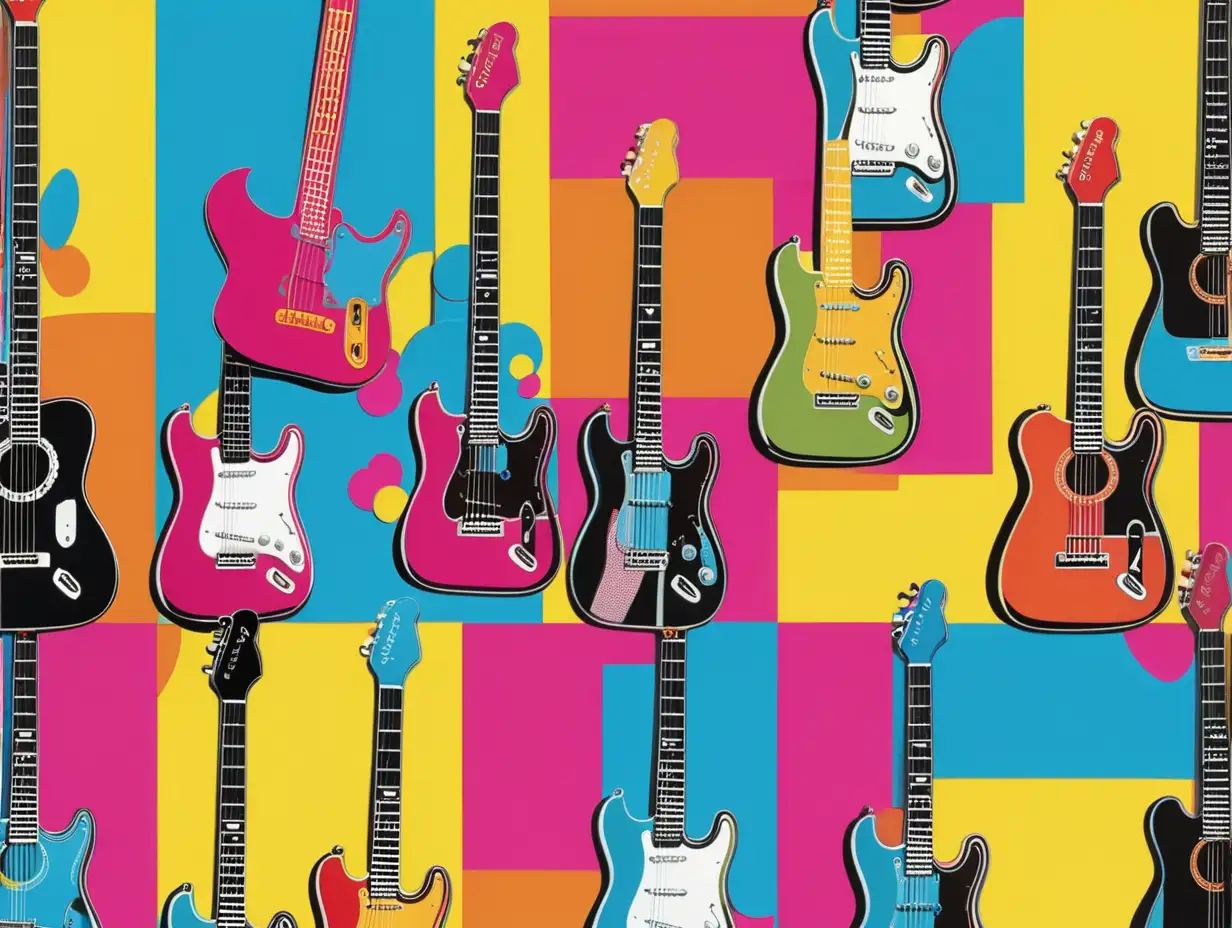 Vibrant Pop Art Guitar RetroInspired Musical Instrument Illustration