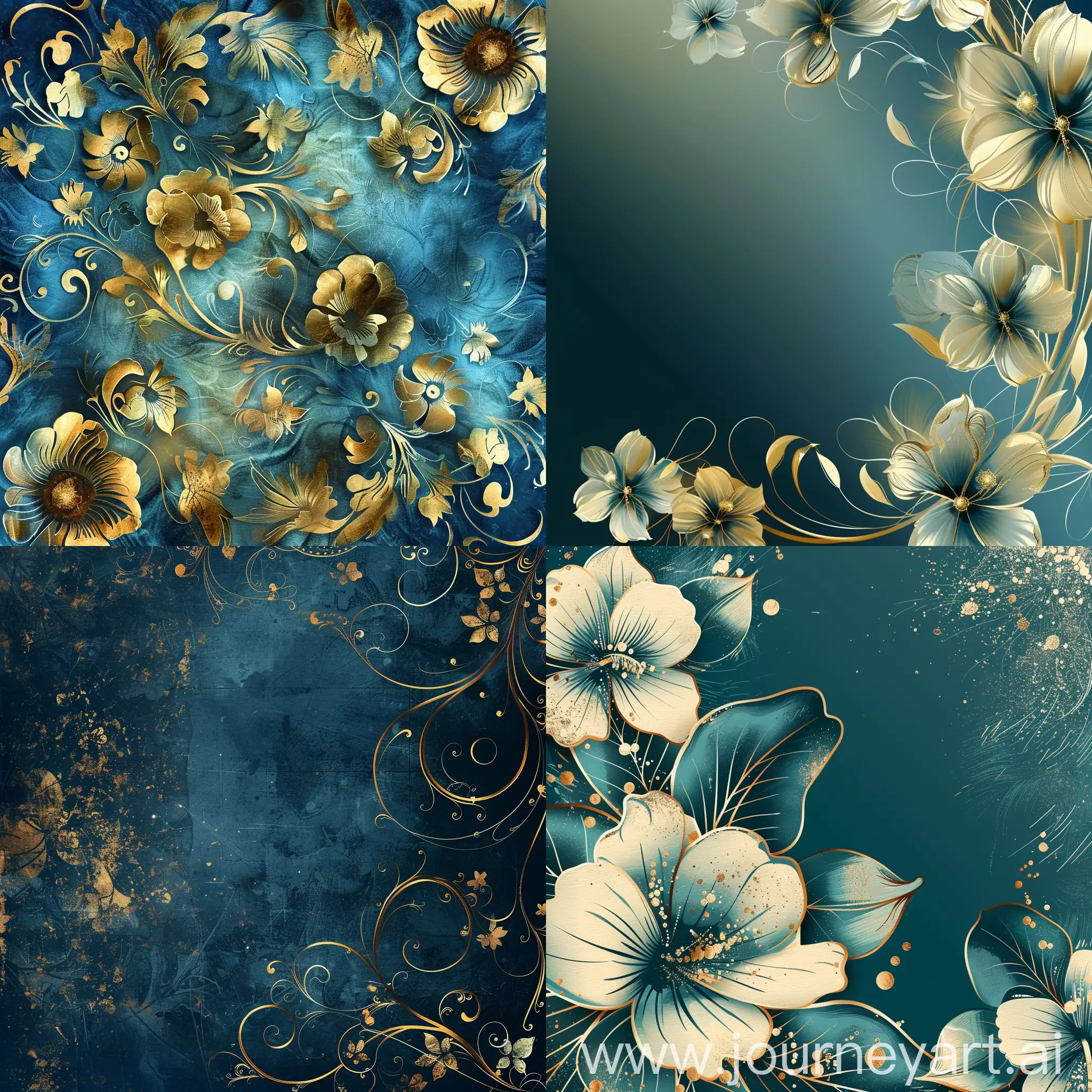 Floral, background, printable, beautiful, fantasy, blue and gold.
