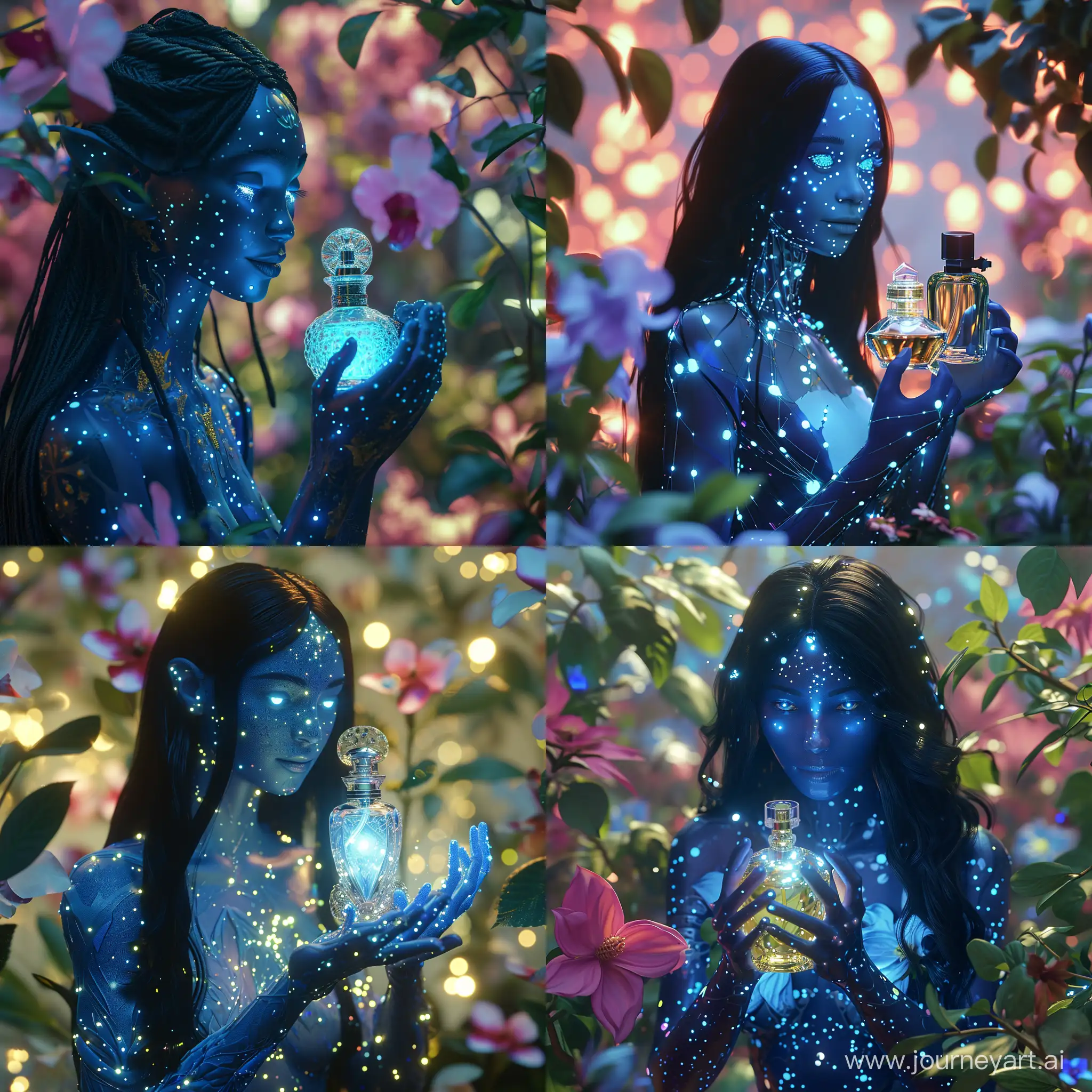 Enchanting-Avatar-with-Bioluminescent-Magic-Perfume-and-Flowers