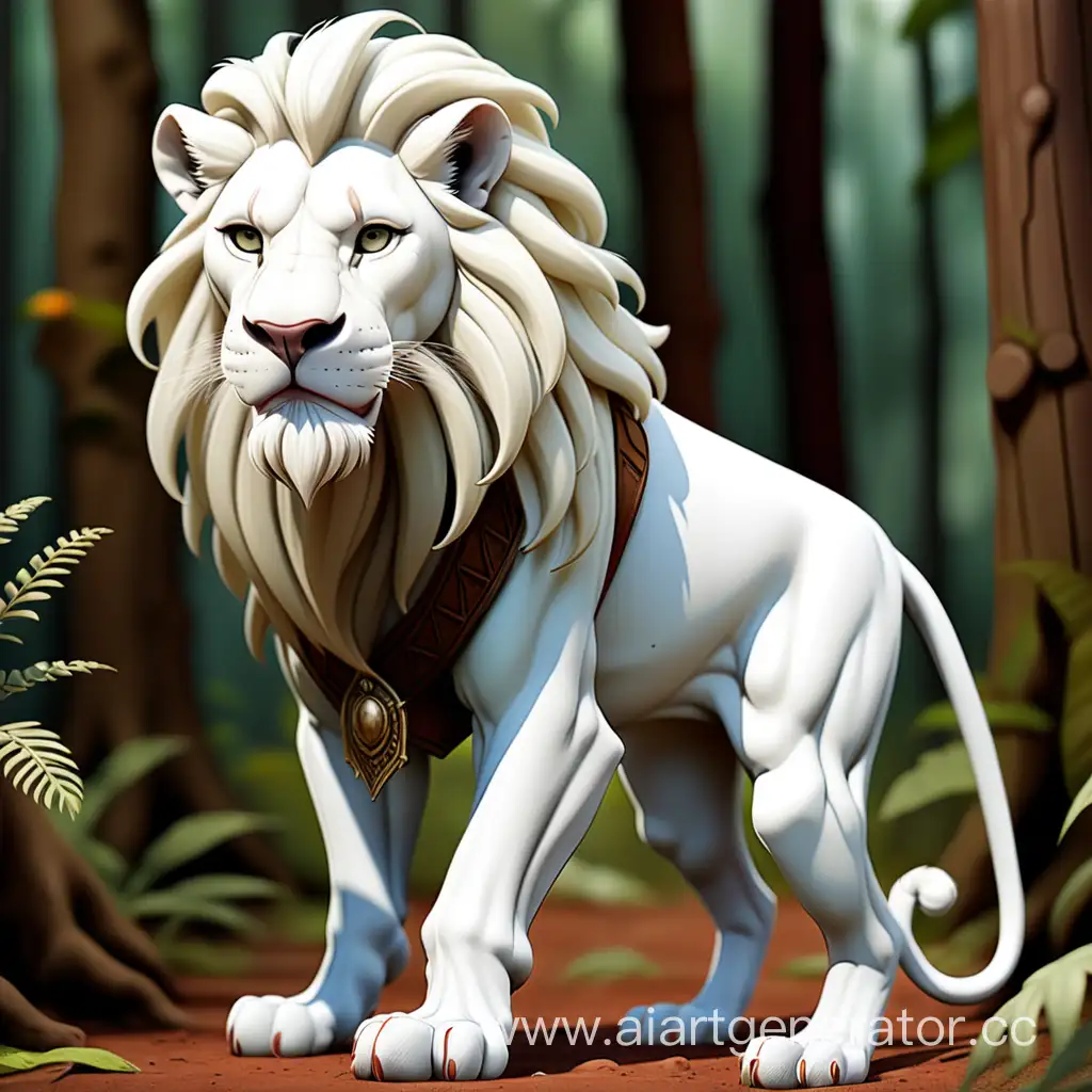 Majestic-White-Lion-Roaming-the-Enchanted-Forest-in-Elegant-White-Pants