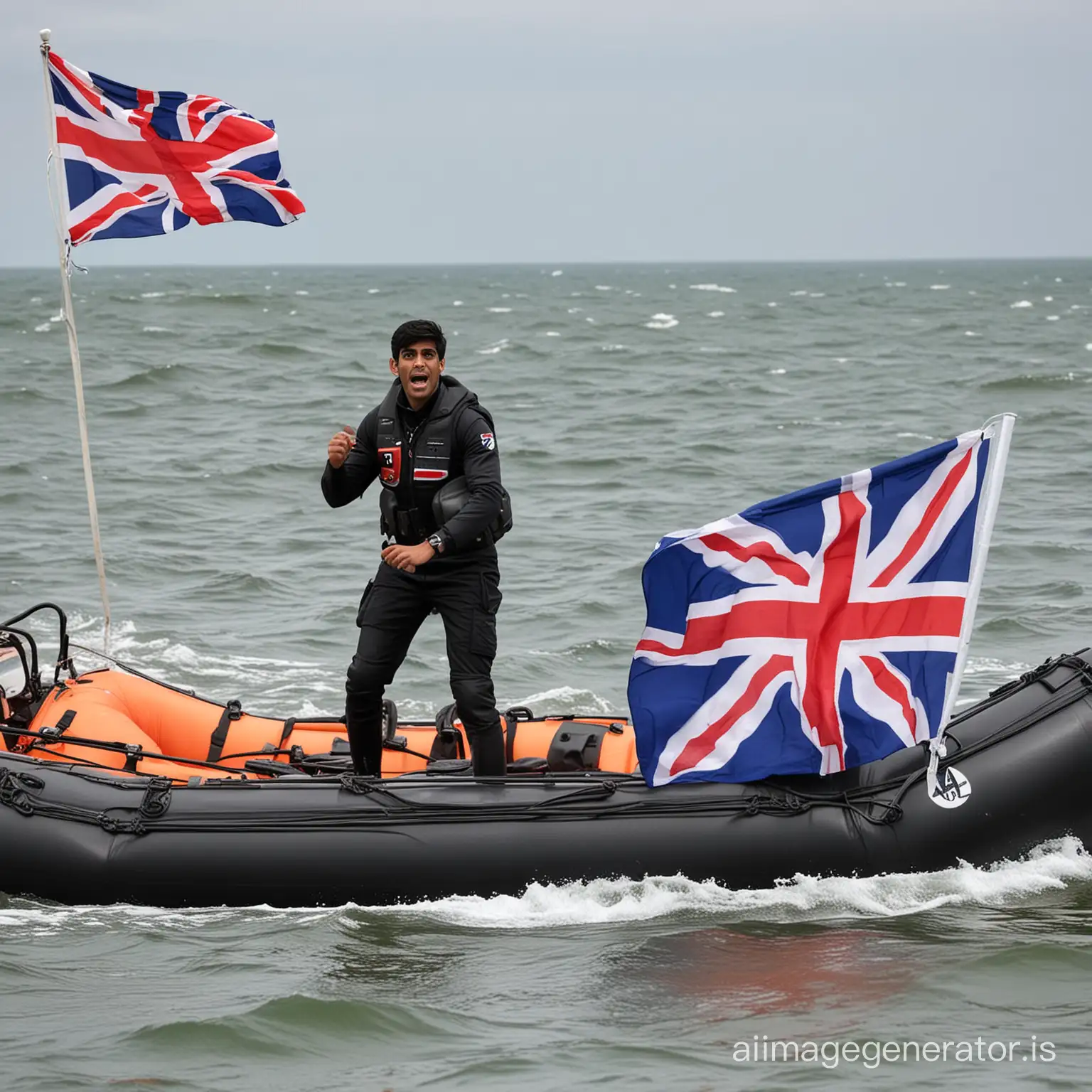 Rishi-Sunak-Preventing-Inflatable-Migrant-Boats-with-English-Flag