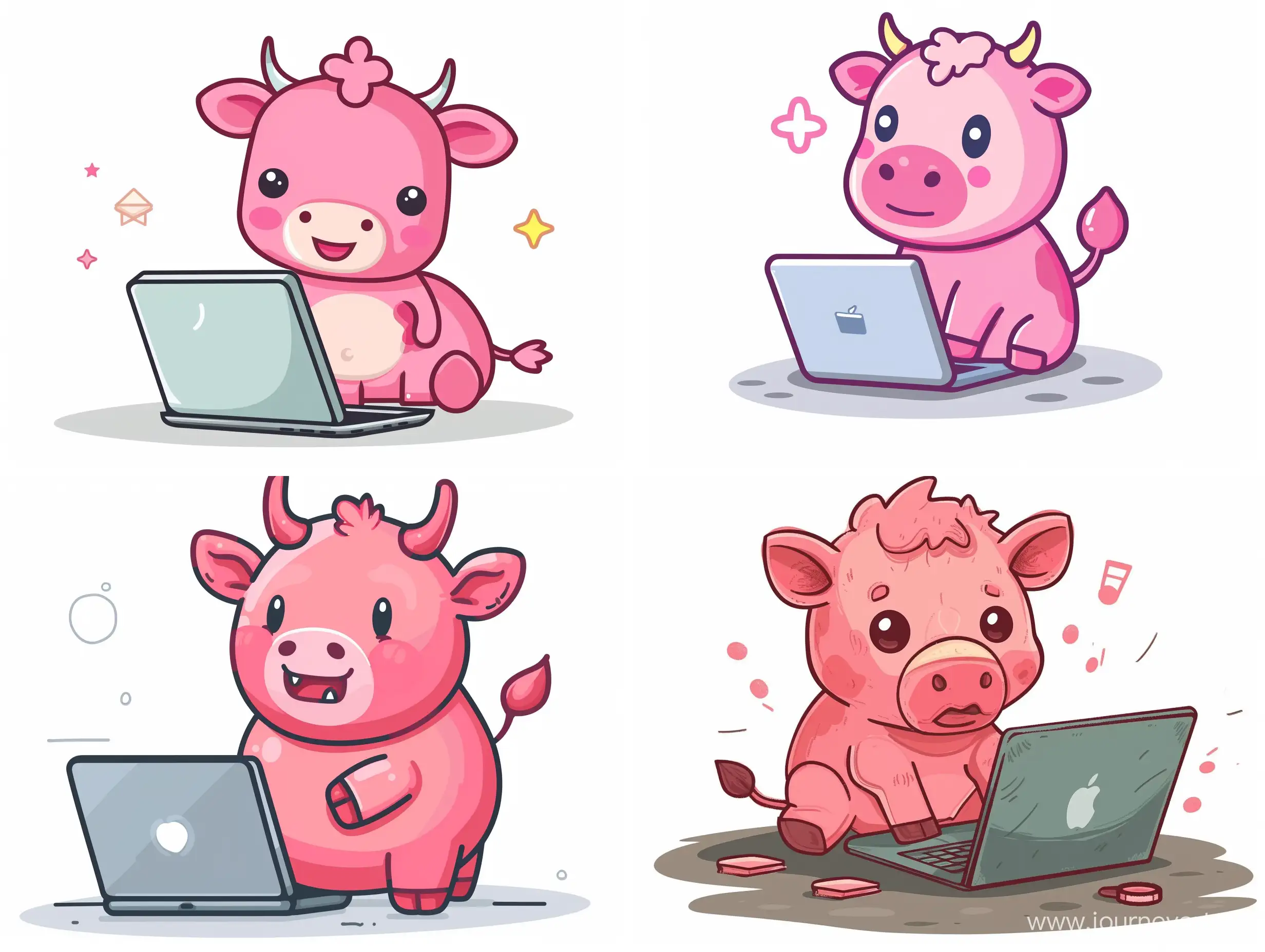 a geek pink cow with laptop