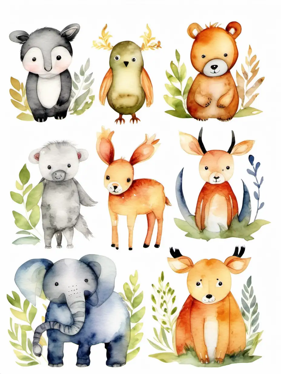 Watercolor design animals for a nursery wall