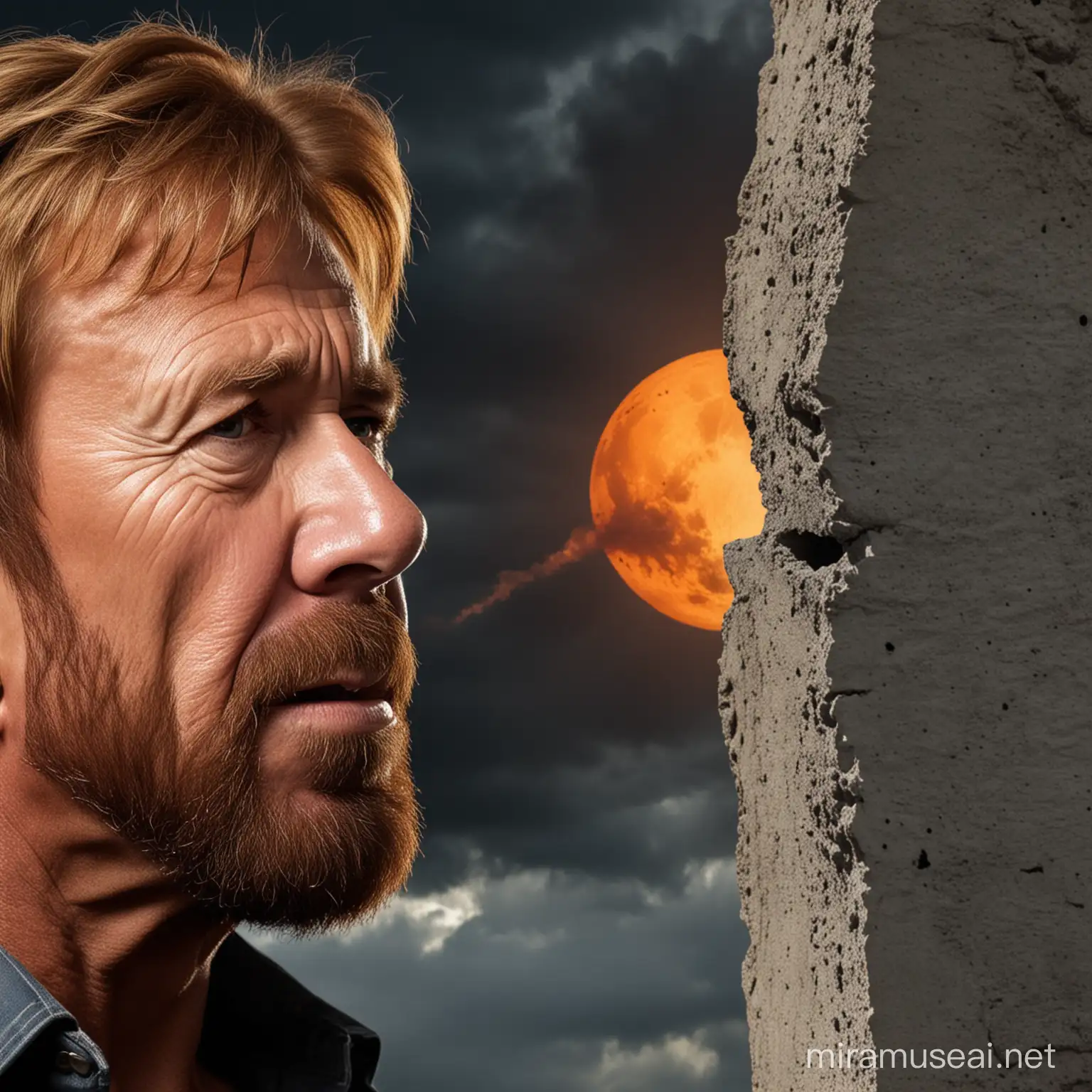 Chuck Norris gazing at an eclipse from the side and searing a hole through it.