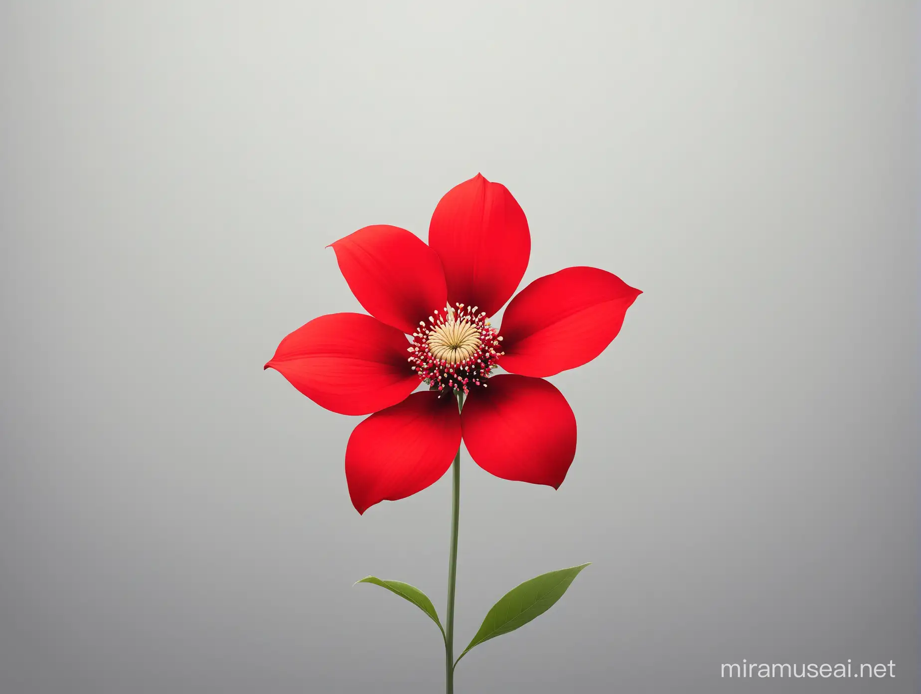 Vibrant Red Flower Blossoming in Serene Gray Background