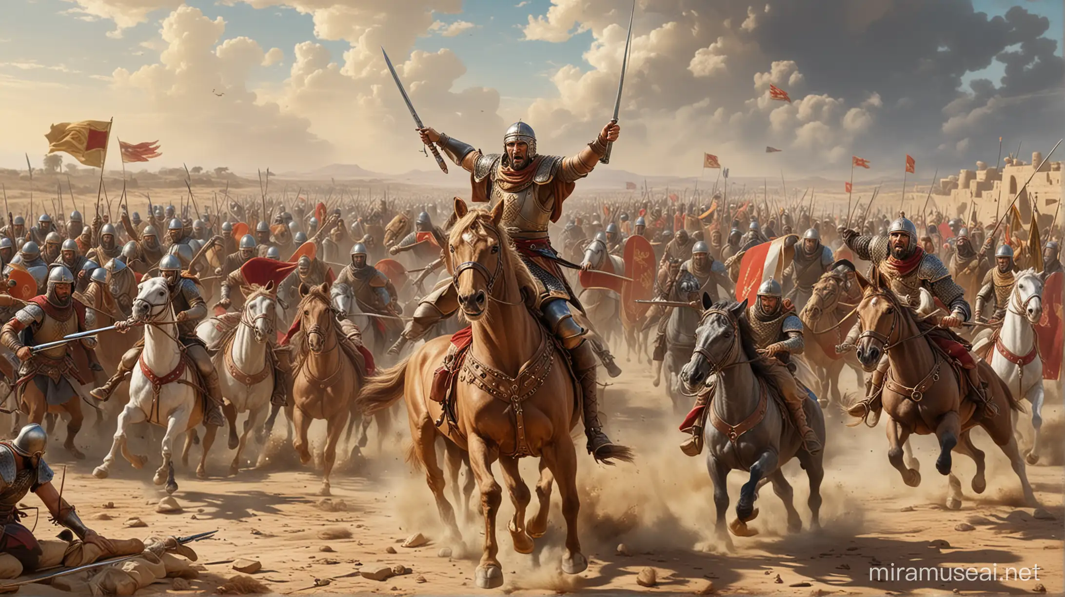 Medieval King Richard the Lionheart Battling Arab Army
