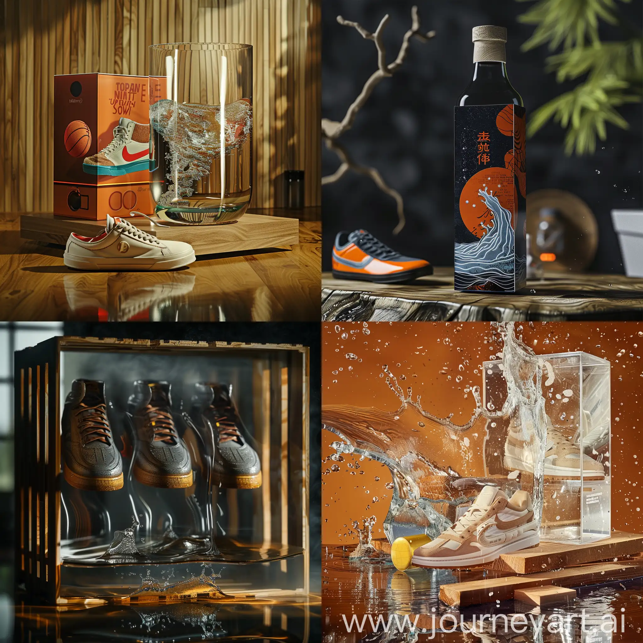 Vintage-1970s-Style-Sports-Shoe-Packaging-on-Glass-and-Wood-Surface