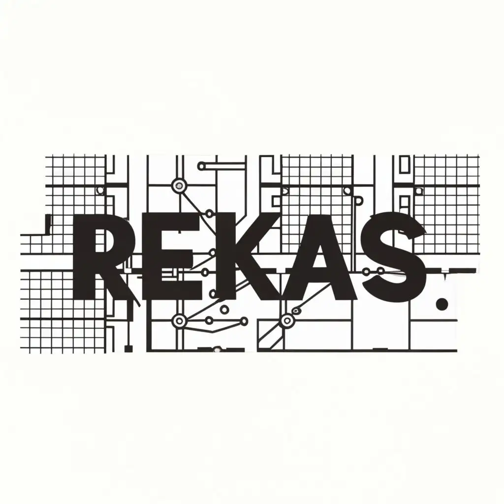 logo, Rekas made out of blueprints and  black and simple no background
, with the text "Rekas", typography