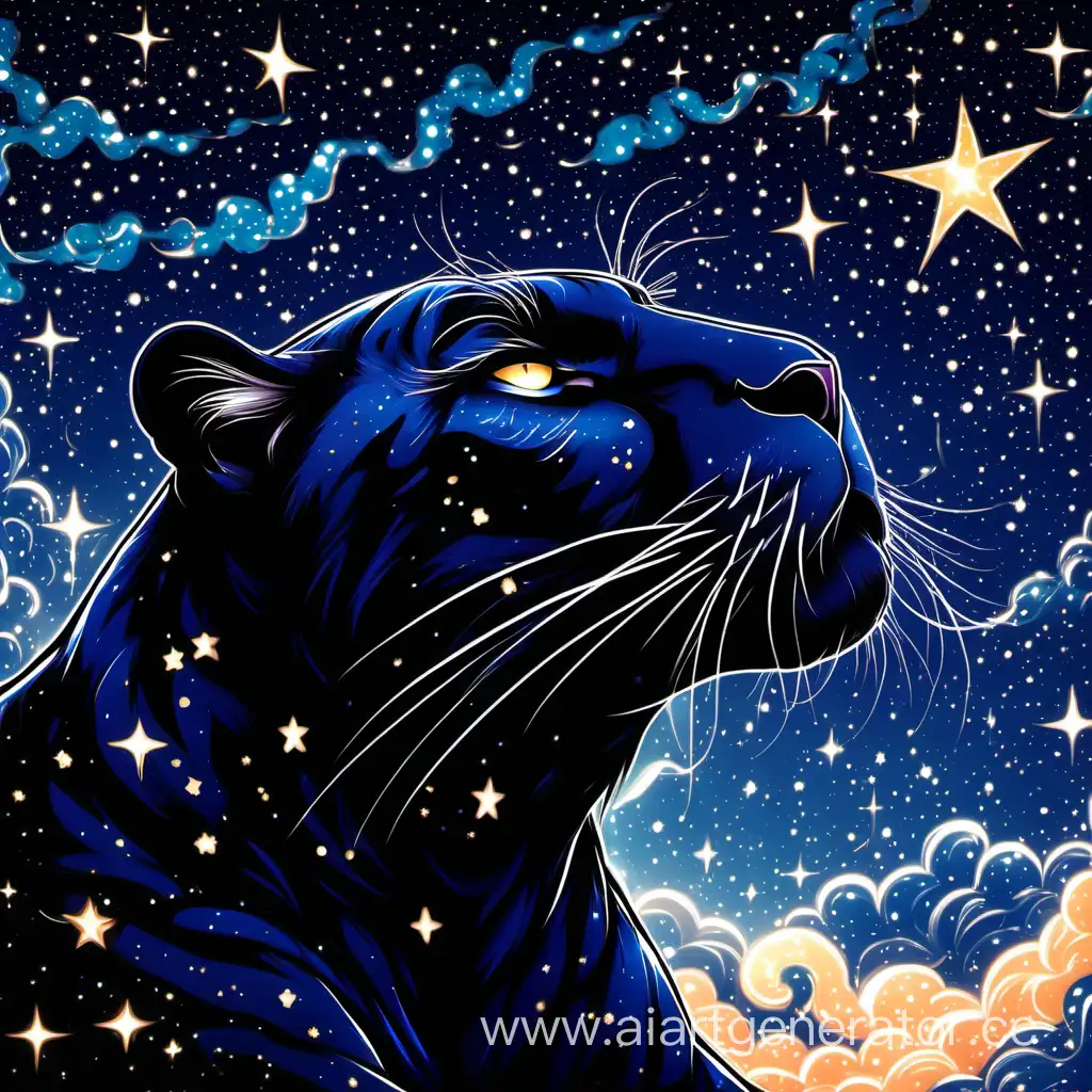 panther and starry sky