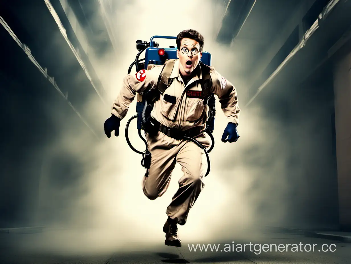 Ghostbuster-Running-with-Flashlight-in-Hand-Front-View-Action-Shot
