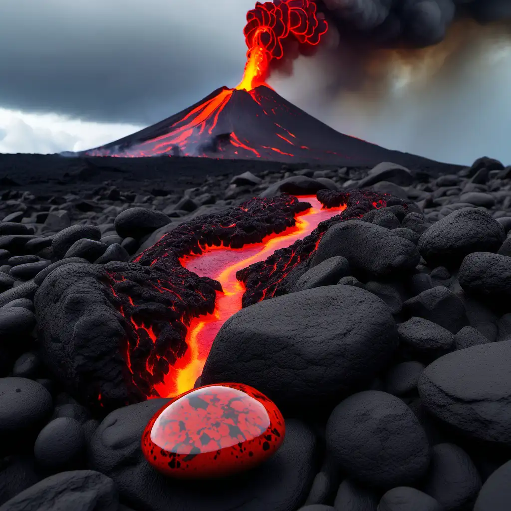 Dynamic Eruption Fiery Volcano and Flowing Lava