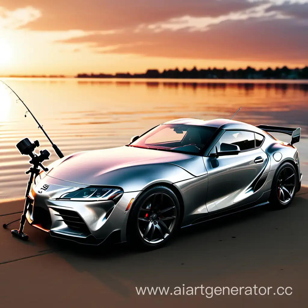 Supra-Car-Fishing-by-Sunset-Tranquil-Scene-with-Sports-Car-and-Angler