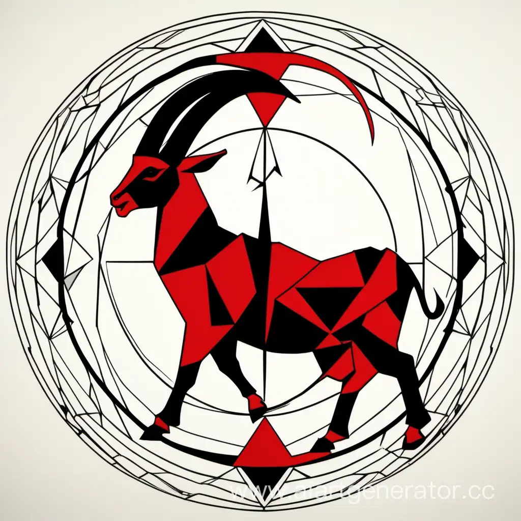Козерог в геометрическом исполнении черно-красный