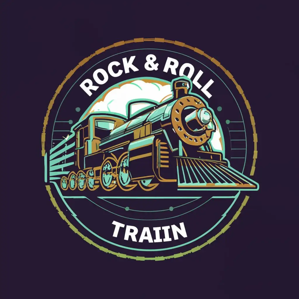 a logo design,with the text "Rock And Roll Train", main symbol:Freight train,complex,clear background