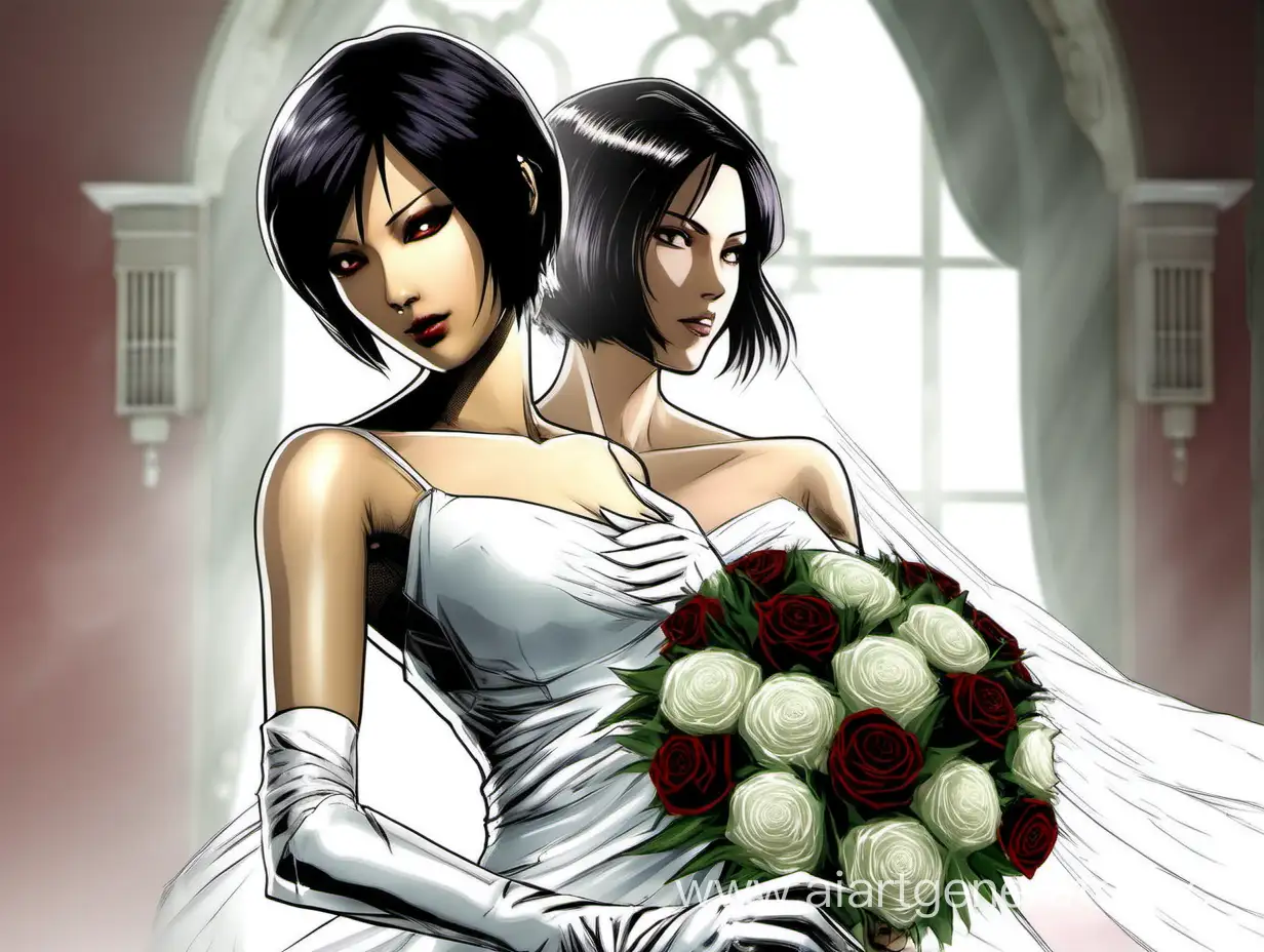 Elegant-Ada-Wong-Radiates-Charm-in-White-Wedding-Dress-with-Bouquet