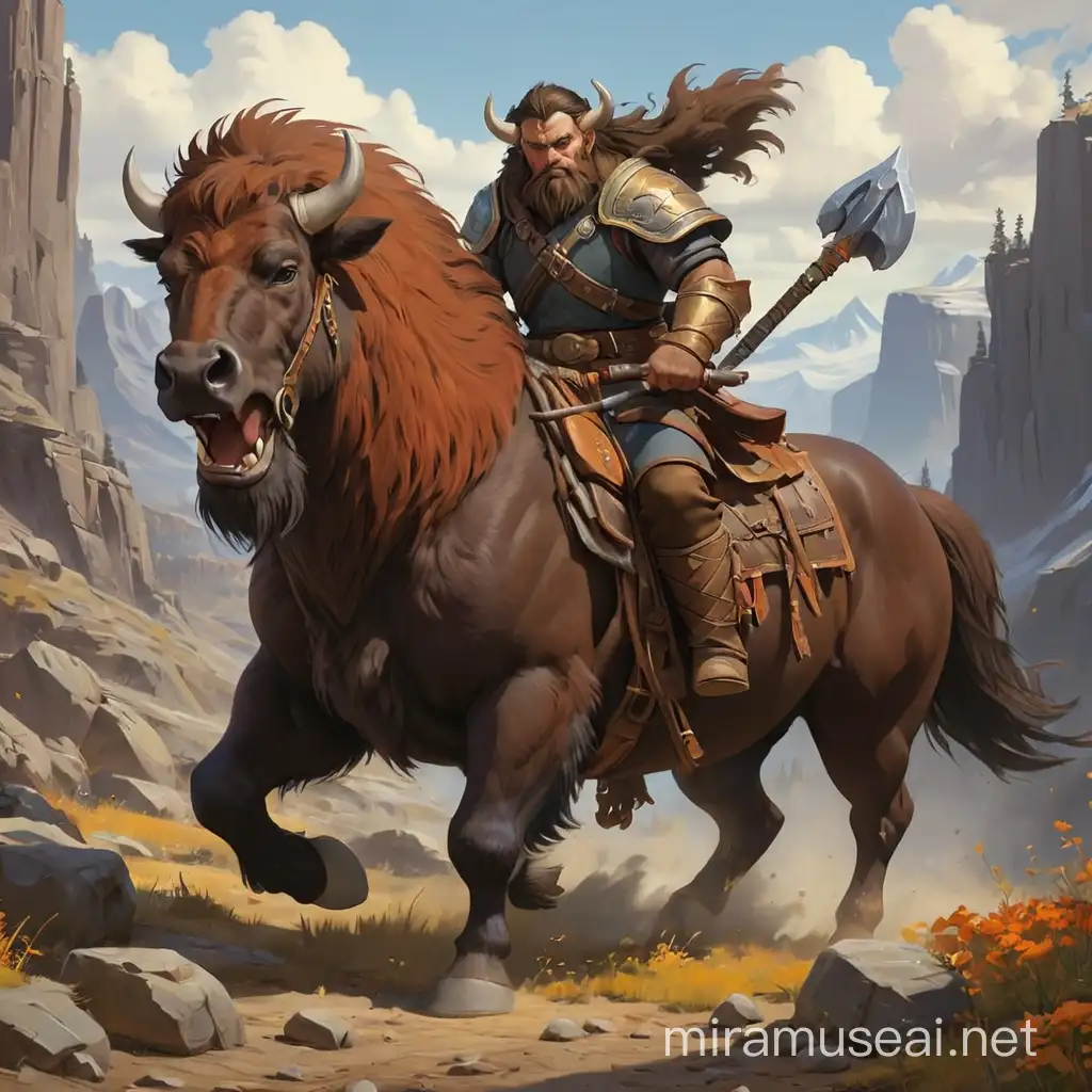 Fantasy Fusion Bison and Horse in Dungeons and Dragons Style