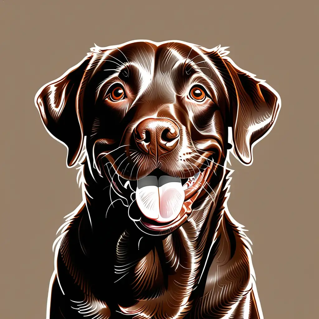 Simple drawing of a happy senior chocolate Labrador retriever