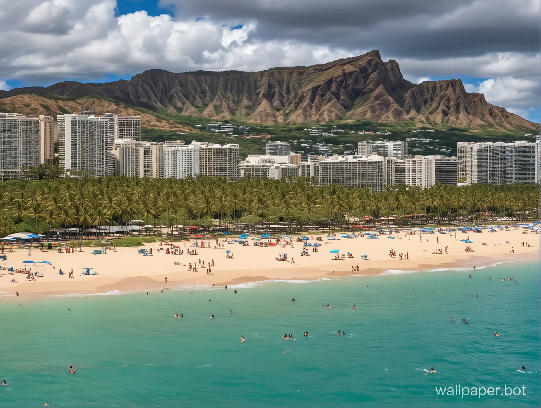 Waikiki Beach with Diamond Head in the distance. HDR 8k