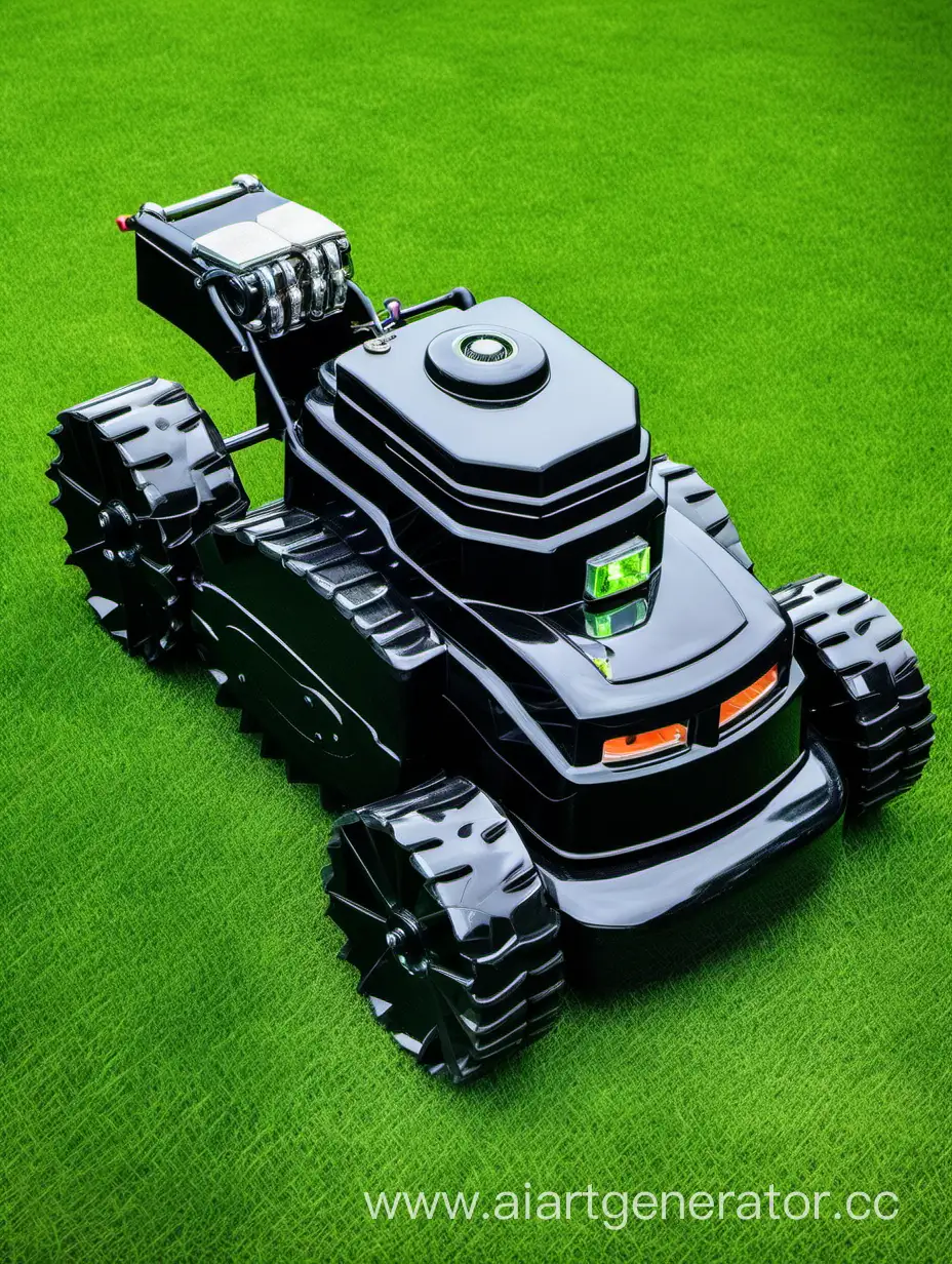 Futuristic-Black-CrocodileRobot-Lawn-Mower-in-Action