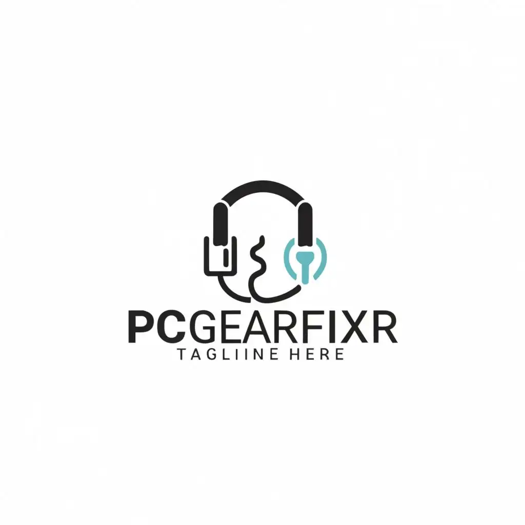 a logo design,with the text "Pcgearfixer", main symbol:mouse keyboard and headset,Moderate,be used in Technology industry,clear background