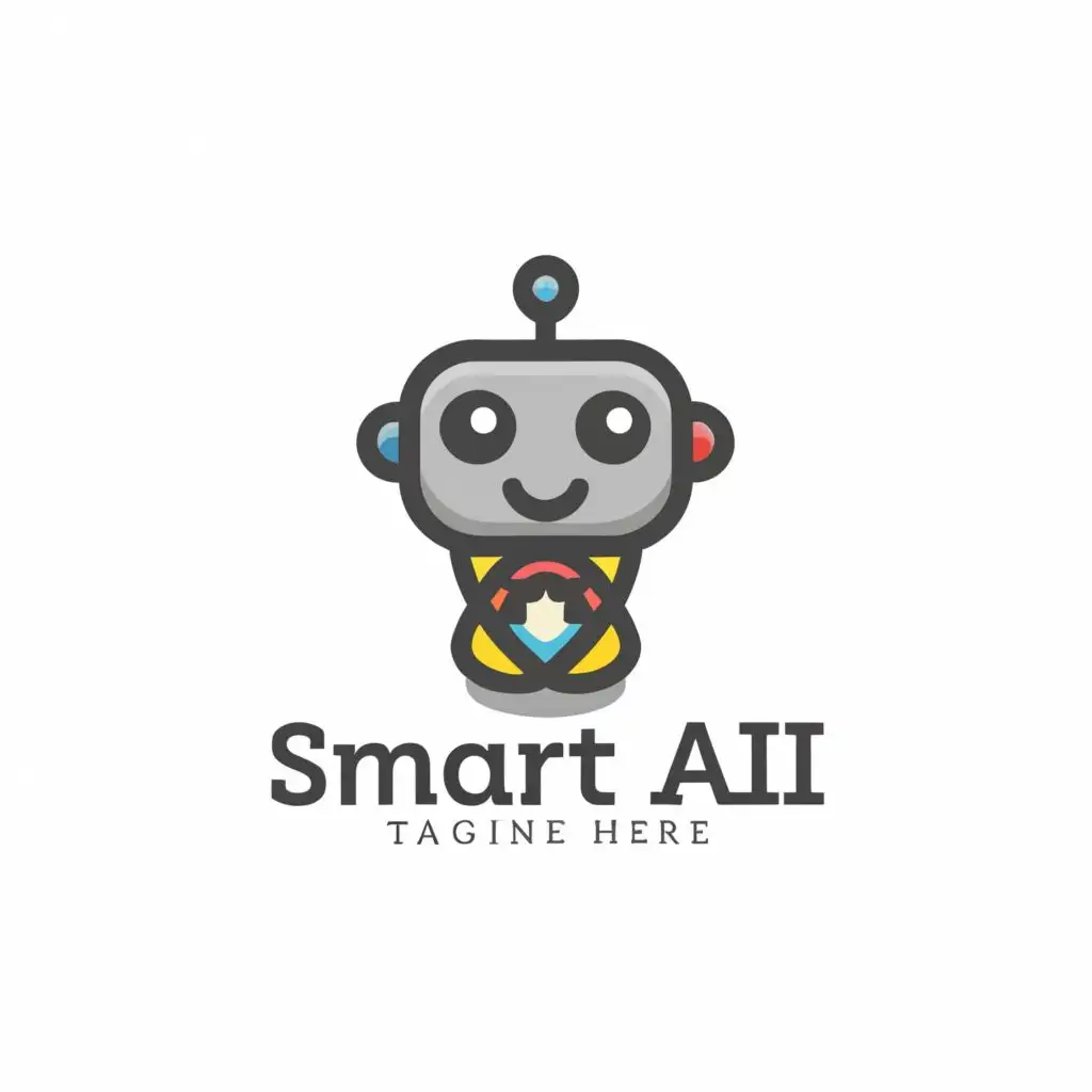 a logo design,with the text Smart AI, main symbol:Cute robot with brain who seems smart and playful,Moderate,be used in Technology industry,clear background,