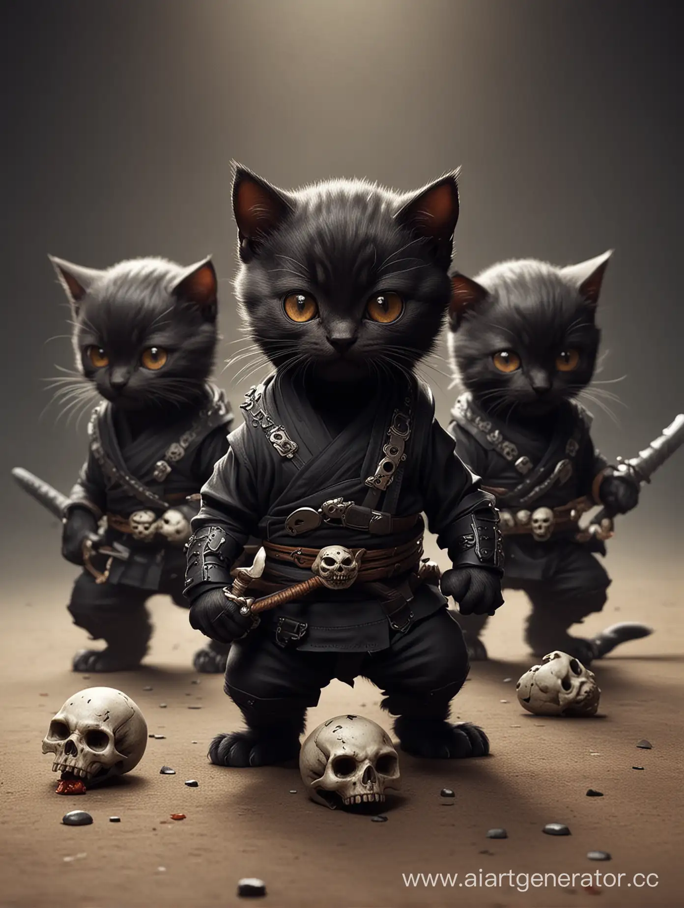 Playful-Ninja-Kittens-with-Skull-Props