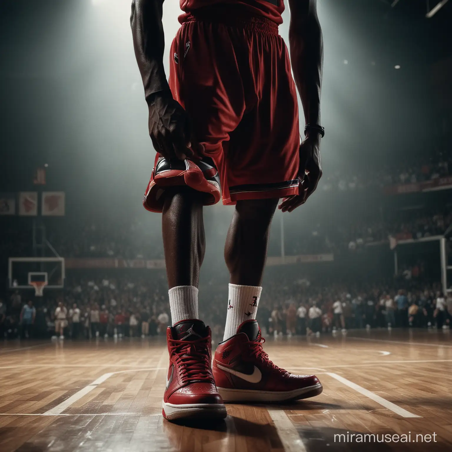 Basketball Legend Michael Jordan in Action with Iconic Sneakers