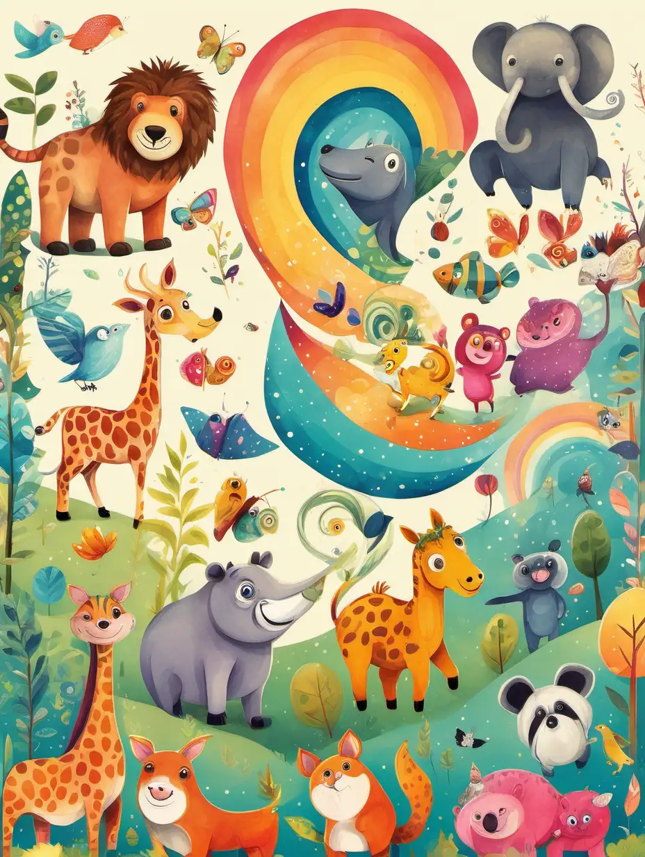 "Create a whimsical and colorful design featuring their favorite , animals world , vibrant landscapes, or imaginative characters, sparking joy and creativity