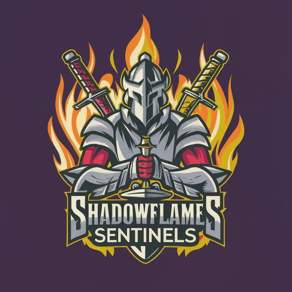 a logo design,with the text 'shadowflames sentinels', main symbol:a sword bearer with armory of an healer,Moderate,clear background